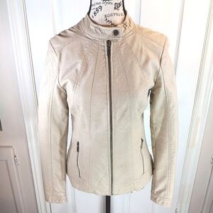 Reitmans Faux Leather Jacket Coat Fitted Neutral Cream Women's Size XS